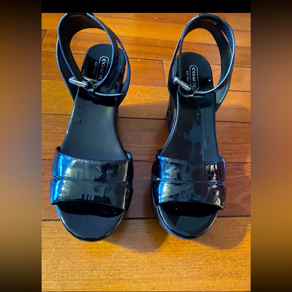 Women's Coach Wedge Patent Leather Sandal